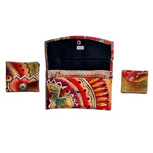 Emily Ann Boca Raton | NWT | Hand Painted Leather 3-in-1 Clutch Wallet Set